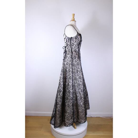 Vintage Y2K 90s prom dress lace overlay goth whimsigoth maxi lace up black 7/8 - Picture 6 of 10